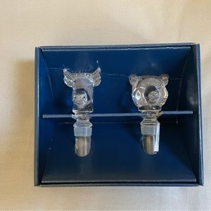 Mikasa Lead Crystal Wall Street Wine Liquor Bottle Stopper Set Gift Box VTG NWT